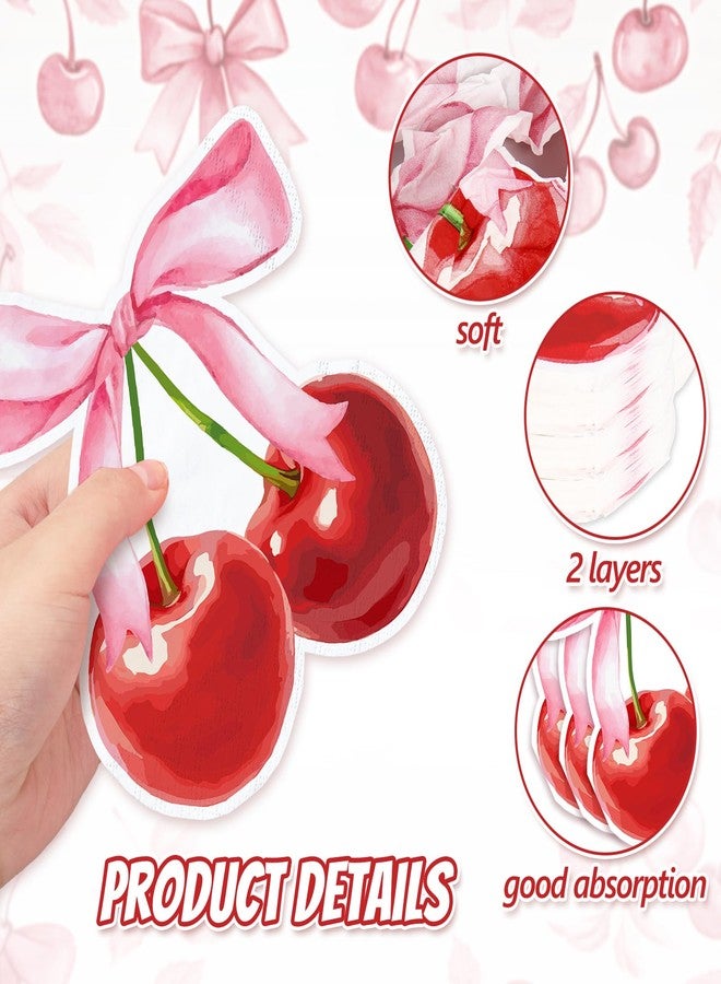 JarThenaAMCS مناديل جارثينا إيه إم سي إس، 100 قطعة، وردية اللون، مزينة بفيونكة وكرز، مناديل ورقية حمراء على شكل كرز، للاستخدام مرة واحدة، مناسبة للغداء والعشاء، مثالية لحفلات أعياد الميلاد. - Image 3